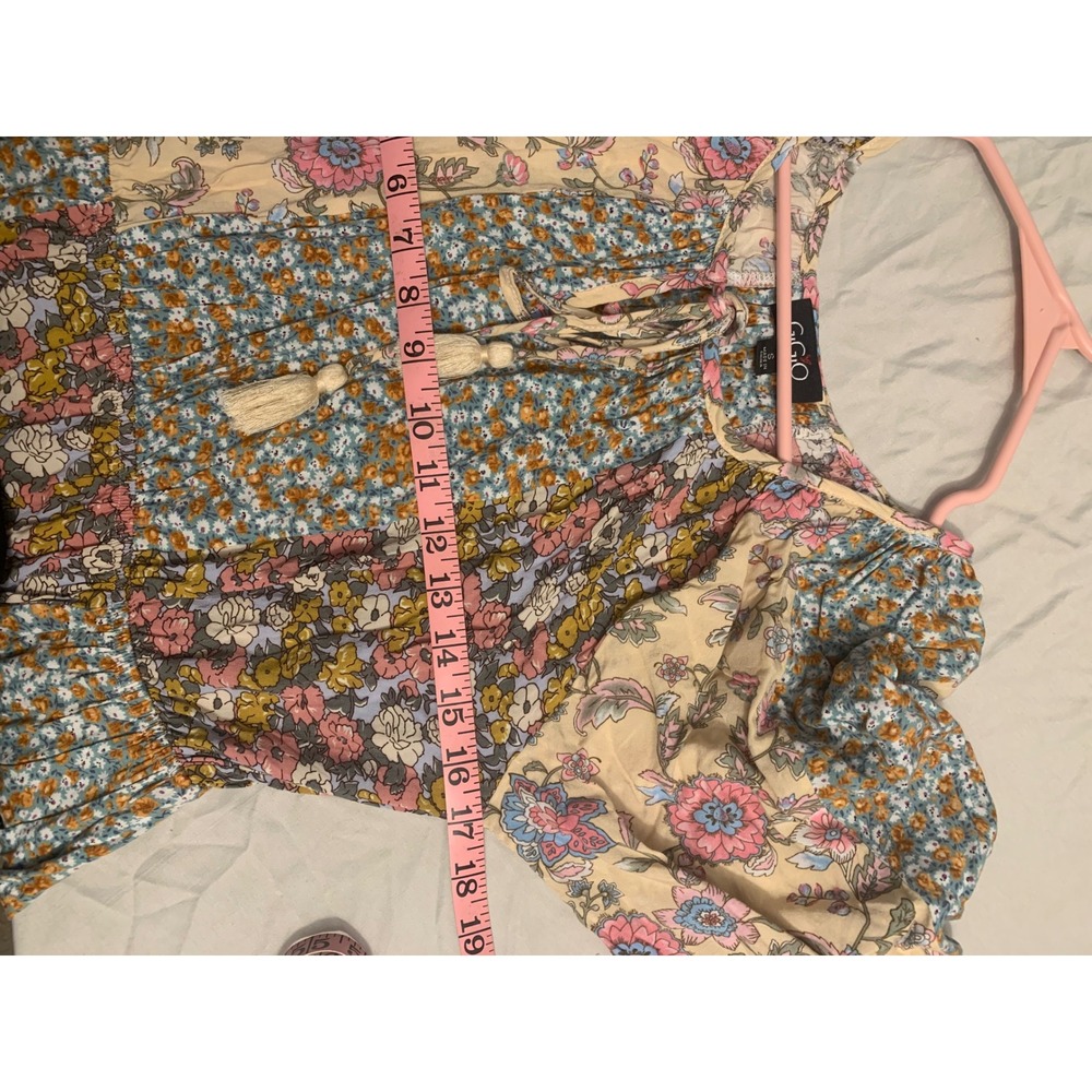 GiGio USA Womens Small Patchwork Floral Tassel Tie Mini Dress Boho Mixed Print - Picture 8 of 9